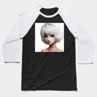 White Hair Anime Girl Baseball T-Shirt