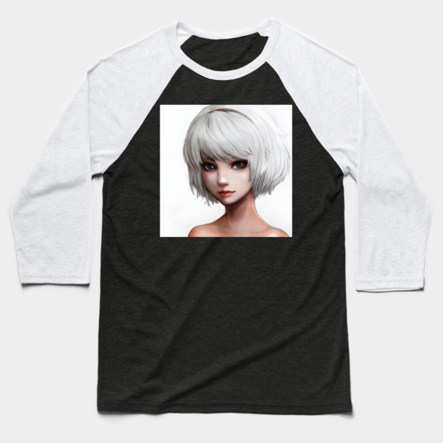 White Hair Anime Girl Baseball T-Shirt by animegirlnft