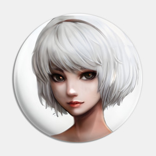 White Hair Anime Girl Pin