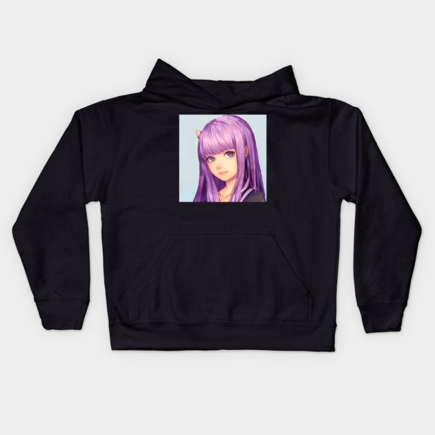 Purple Hair Anime Girl Kids Hoodie by animegirlnft
