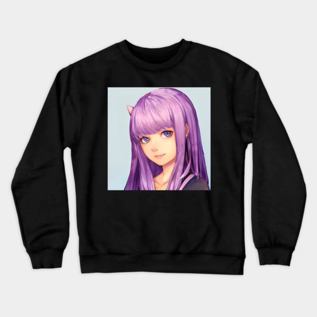 Purple Hair Anime Girl Crewneck Sweatshirt by animegirlnft