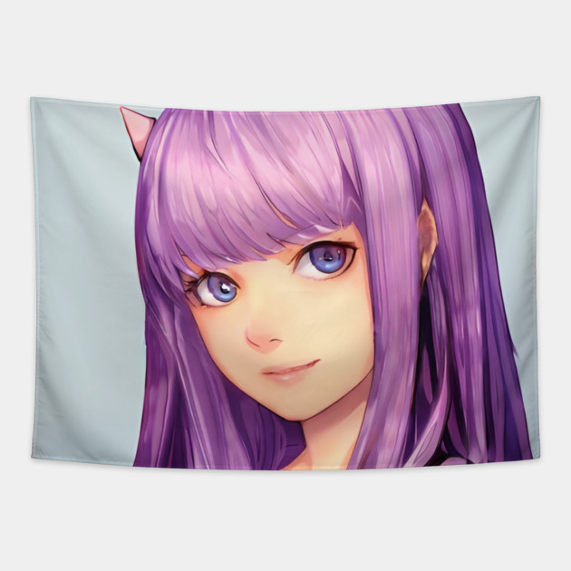 Purple Hair Anime Girl Tapestry by animegirlnft