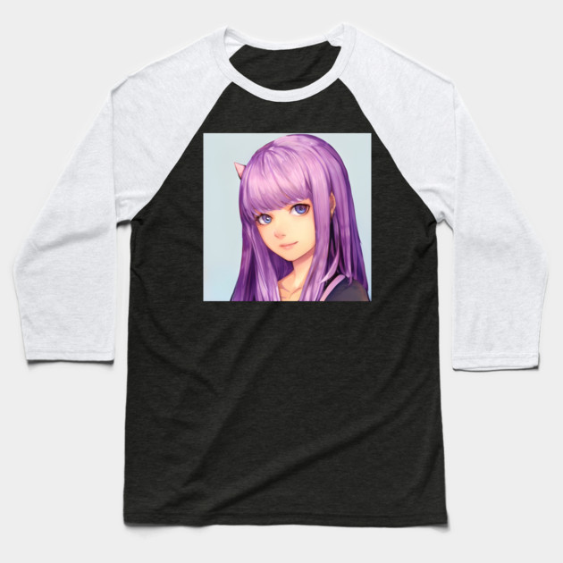 Purple Hair Anime Girl Baseball T-Shirt by animegirlnft