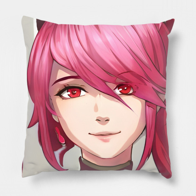 Red Hair Anime Girl Pillow by animegirlnft