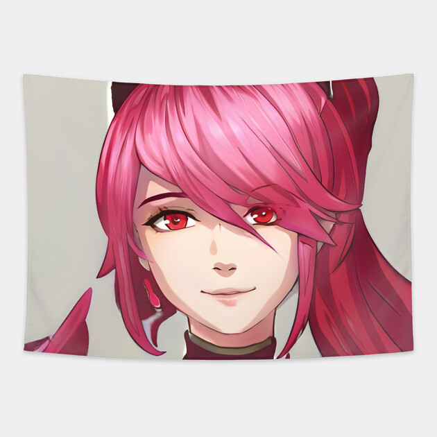 Red Hair Anime Girl Tapestry by animegirlnft