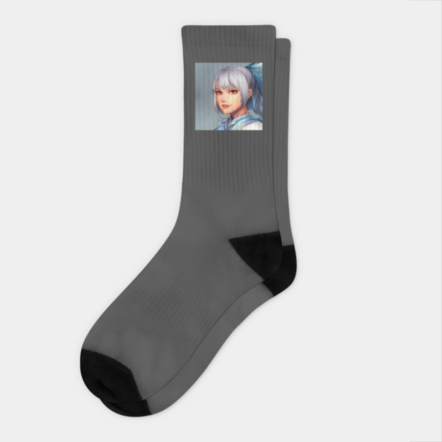 Grey Hair Anime Girl Socks by animegirlnft