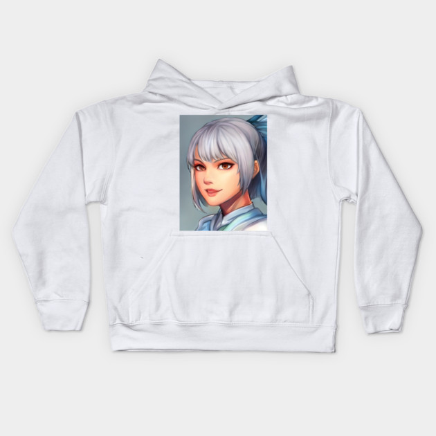 Grey Hair Anime Girl Kids Hoodie by animegirlnft