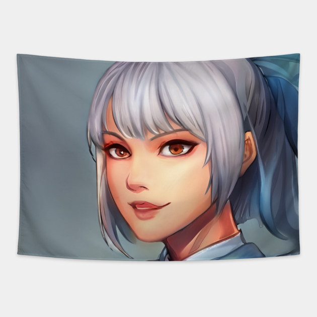 Grey Hair Anime Girl Tapestry by animegirlnft