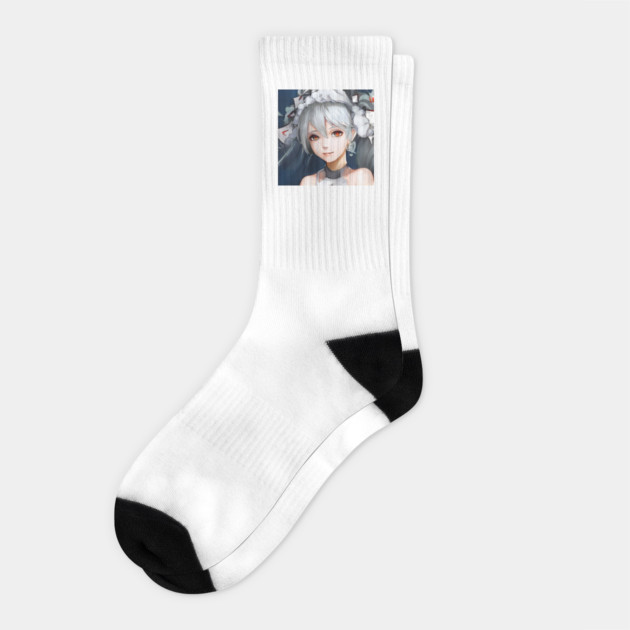 Grey Hair Anime Girl Socks by animegirlnft