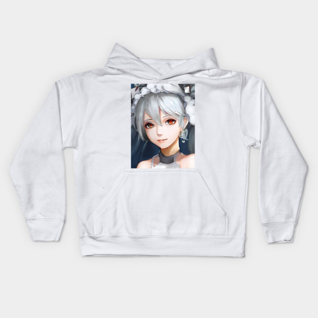 Grey Hair Anime Girl Kids Hoodie by animegirlnft
