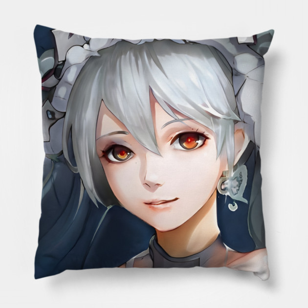 Grey Hair Anime Girl Pillow by animegirlnft