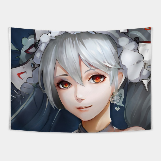 Grey Hair Anime Girl Tapestry by animegirlnft