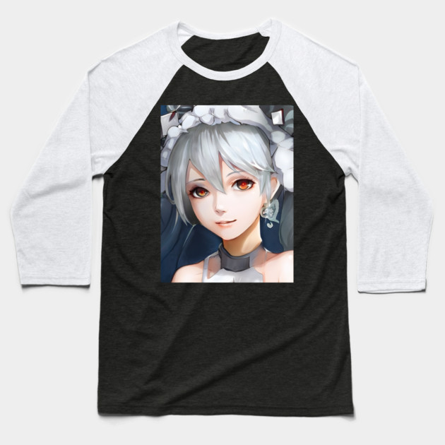 Grey Hair Anime Girl Baseball T-Shirt by animegirlnft
