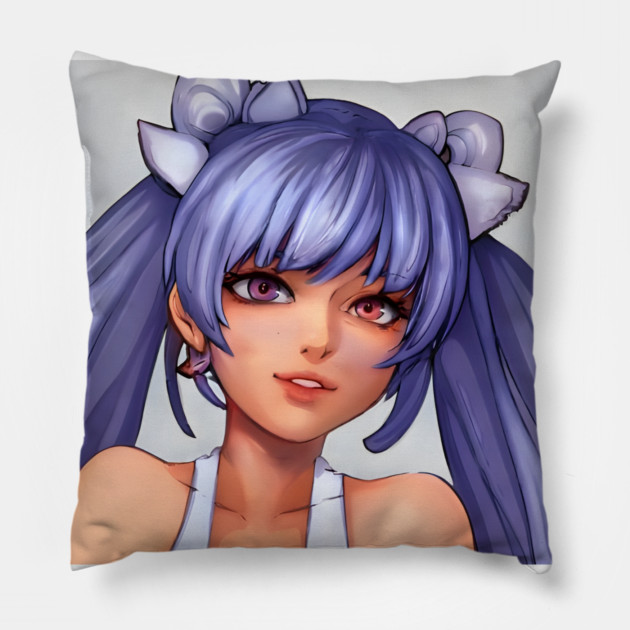 Blue Hair Anime Girl Pillow by animegirlnft