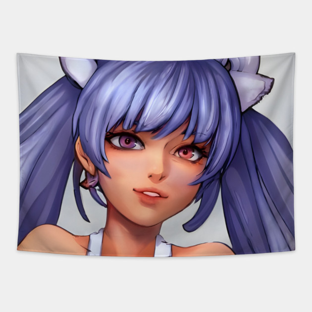 Blue Hair Anime Girl Tapestry by animegirlnft