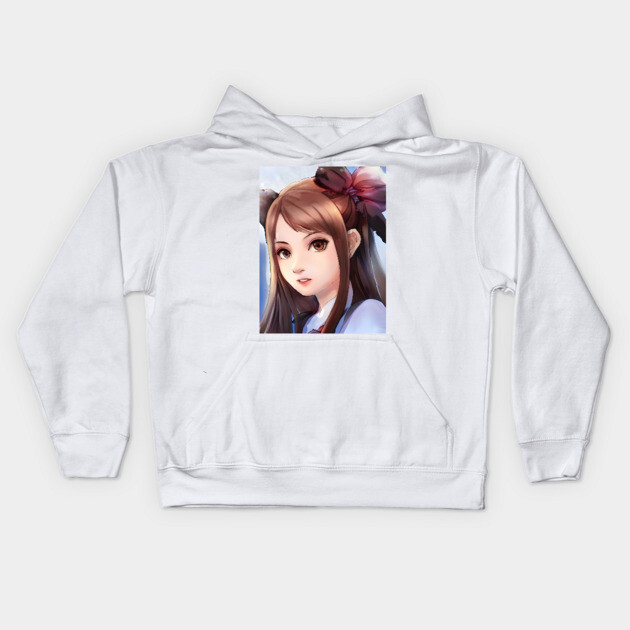 Brown Hair Anime Girl Kids Hoodie by animegirlnft