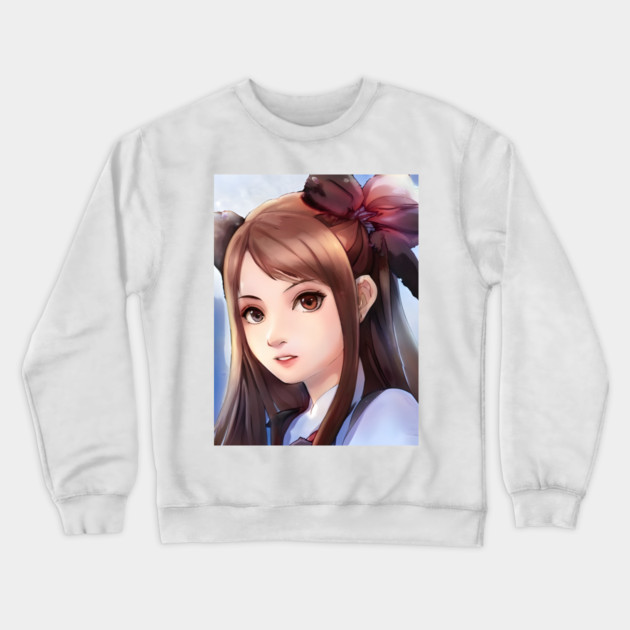 Brown Hair Anime Girl Crewneck Sweatshirt by animegirlnft