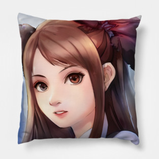 Brown Hair Anime Girl Pillow