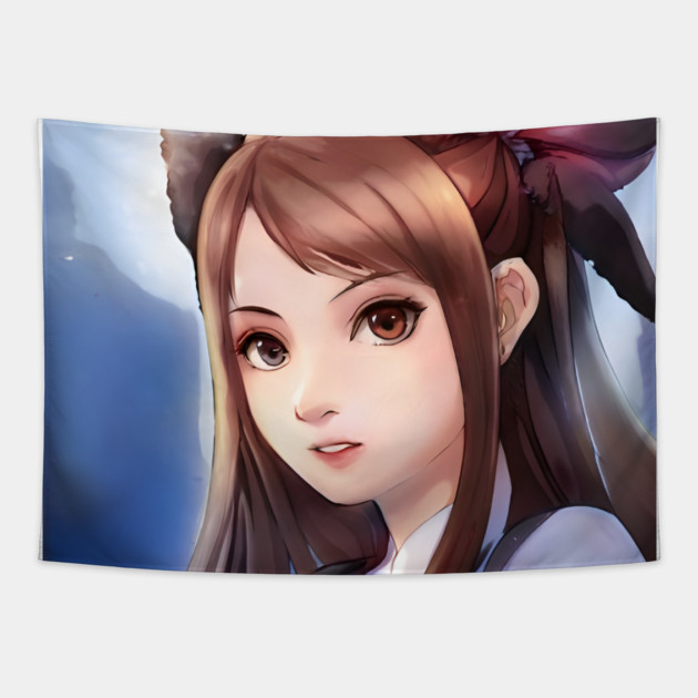 Brown Hair Anime Girl Tapestry by animegirlnft