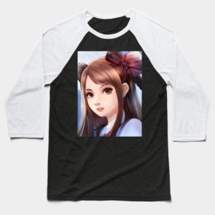 Brown Hair Anime Girl Baseball T-Shirt