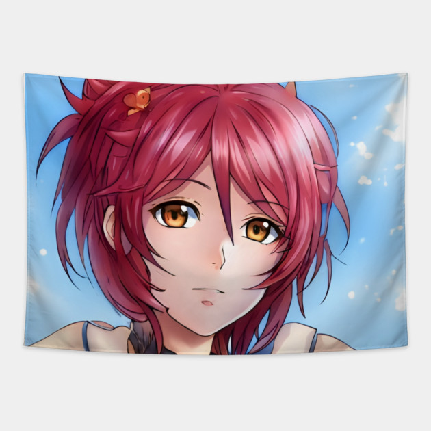 Red Hair Anime Girl Tapestry by animegirlnft