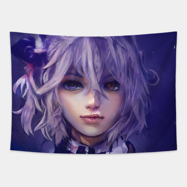 Purple Hair Anime Girl Tapestry by animegirlnft