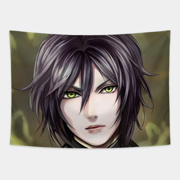 Black Hair Emo Anime Boy Tapestry by animegirlnft
