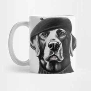 Labrador Retriever dog wearing a Beret and Black Turtleneck Mug
