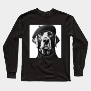 Labrador Retriever dog wearing a Beret and Black Turtleneck Long Sleeve T-Shirt