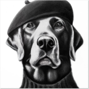 Labrador Retriever dog wearing a Beret and Black Turtleneck Posters and Art