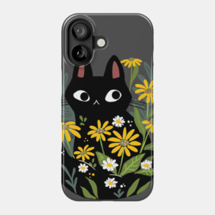 Black Cat In The Flowers Phone Case
