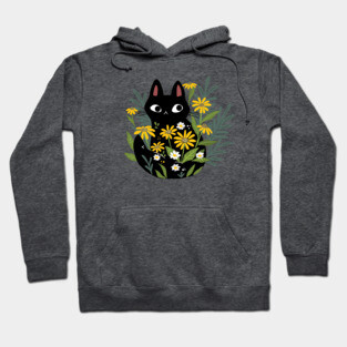Black Cat In The Flowers Hoodie