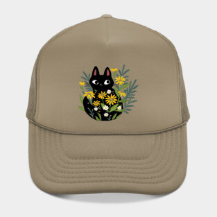 Black Cat In The Flowers Hat