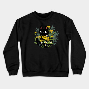 Black Cat In The Flowers Crewneck Sweatshirt
