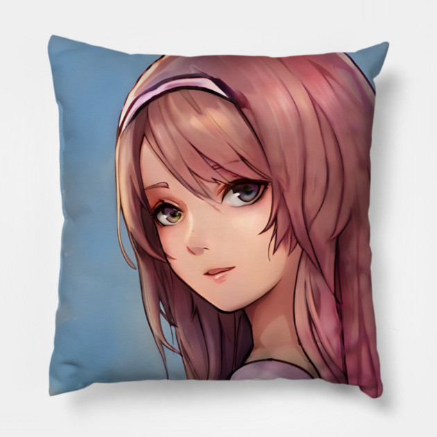 Light Brown Hair Anime Girl Pillow by animegirlnft