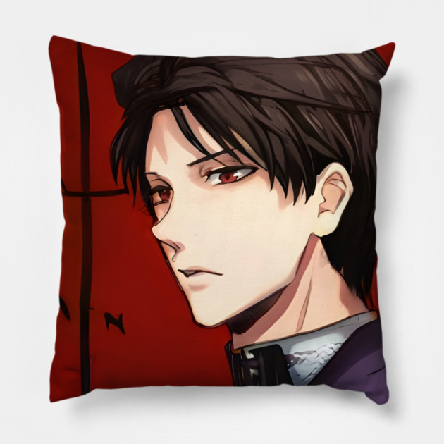 Dark Brown Hair Emo Anime Boy Pillow by animegirlnft
