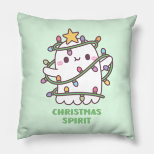 Funny Christmas Spirit, Cute Ghost With Christmas Lights Pillow