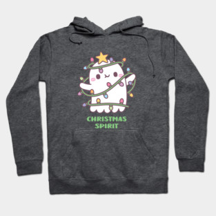 Funny Christmas Spirit, Cute Ghost With Christmas Lights Hoodie