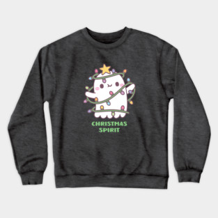 Funny Christmas Spirit, Cute Ghost With Christmas Lights Crewneck Sweatshirt