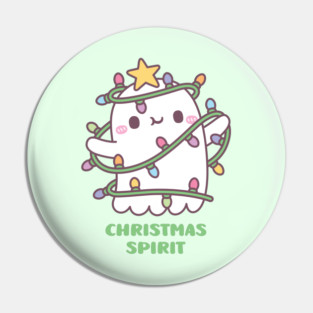 Funny Christmas Spirit, Cute Ghost With Christmas Lights Pin