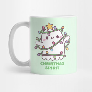Funny Christmas Spirit, Cute Ghost With Christmas Lights Mug
