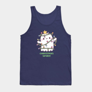Funny Christmas Spirit, Cute Ghost With Christmas Lights Tank Top