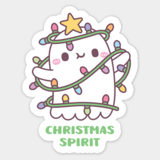 Funny Christmas Spirit, Cute Ghost With Christmas Lights Sticker