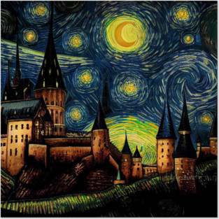 Starry Night Wizarding School Van Gogh Posters and Art