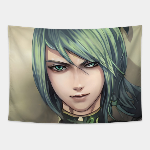 Green Hair Anime Boy Tapestry by animegirlnft