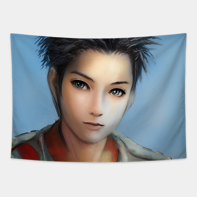 Black Hair Anime Boy Tapestry by animegirlnft