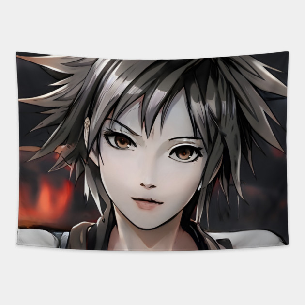 Black Hair Emo Anime Girl Tapestry by animegirlnft