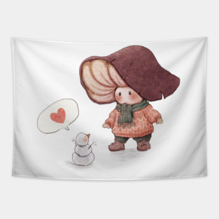 Mushroom Winter Walk Tapestry