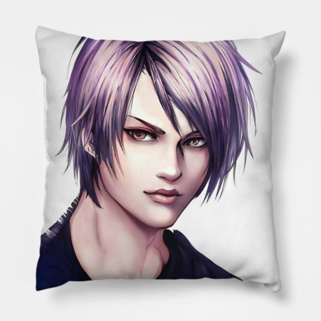 Purple Hair Anime Boy Pillow by animegirlnft