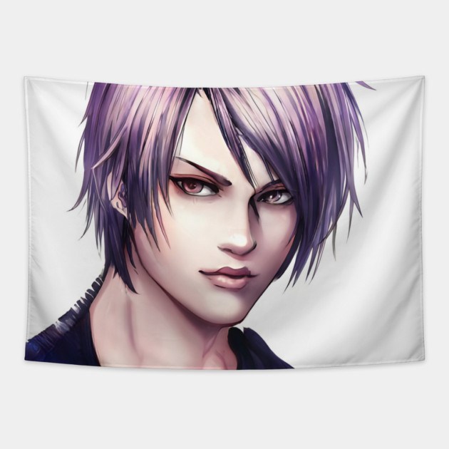 Purple Hair Anime Boy Tapestry by animegirlnft